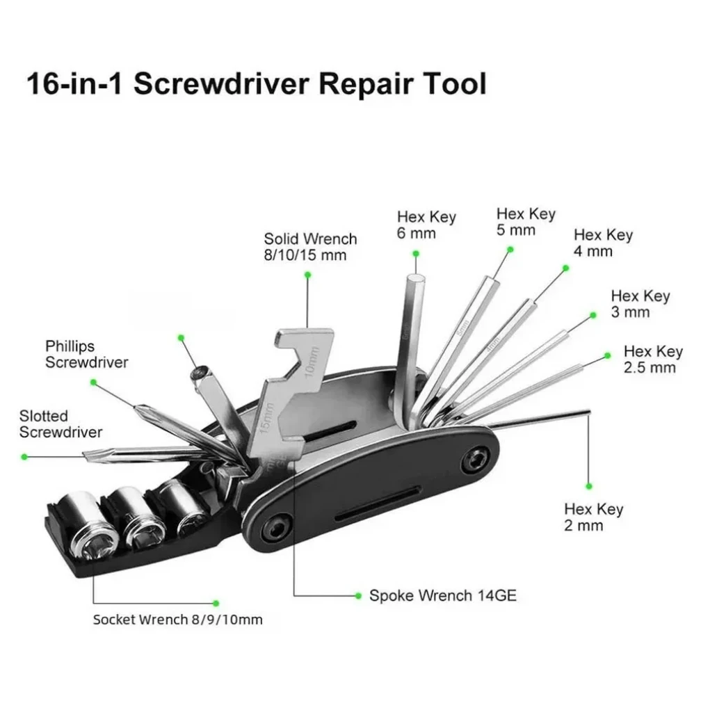 16 in 1 Portable Bicycle Repair Tools Kit Hex Wrench Nut Tire Screwdriver Motorcycle Bicycle Repair Tools 2025 new - Image 4