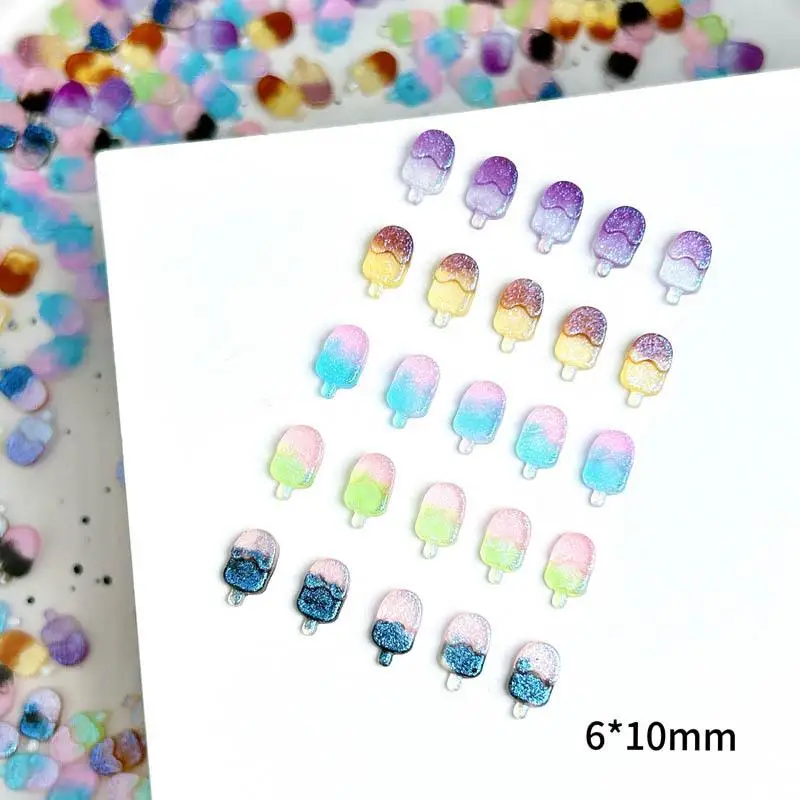 Resin Mini Cute Ice-cream Nail Art Decorations Colorful Sparkling Popsicles Nail Charms Accessories for Making DIY Nails Designs