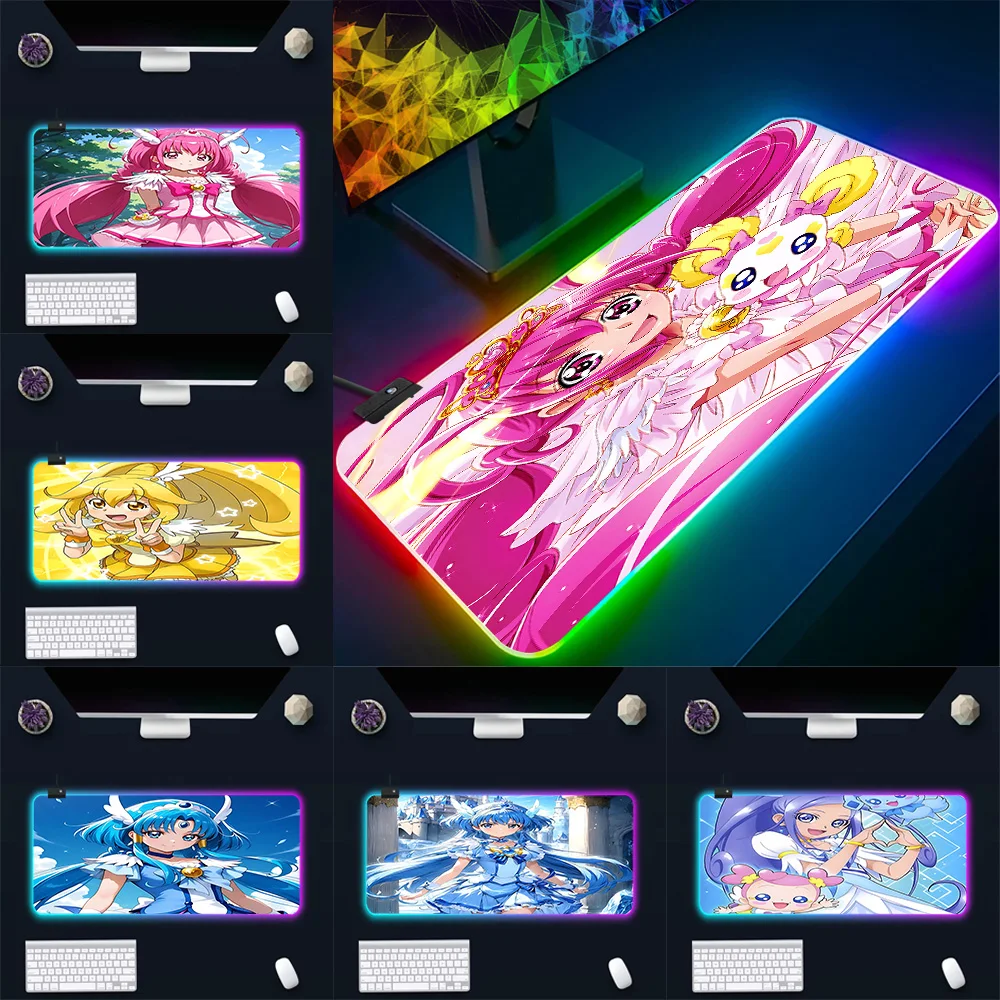 

Cute Anime Smiles PreCure RGB Pc Gamer Keyboard Mouse Pad Mousepad LED Glowing Mouse Mats Rubber Gaming Computer Mausepad