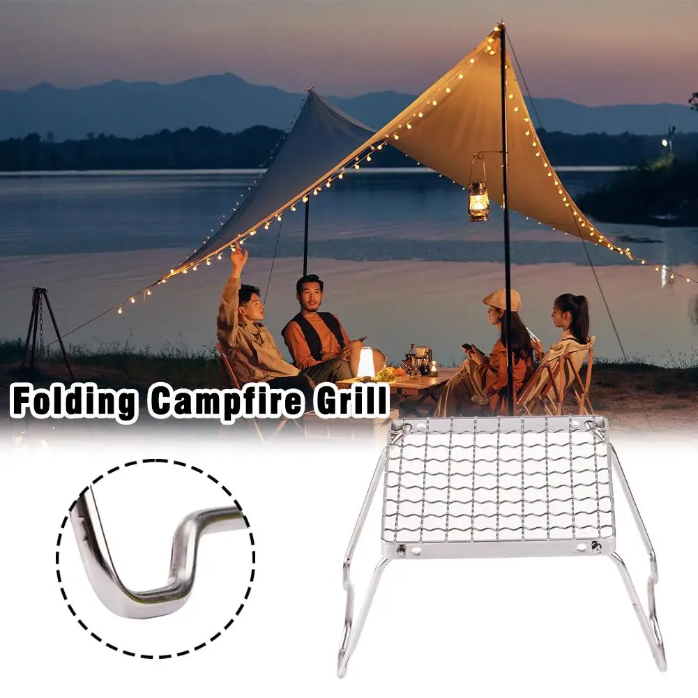 

1pc Multifunctional Folding Campfire Grill Portable Steel Camping Grate Outdoor Stove Stove Stand Stainless Grill Stand Woo P7U1