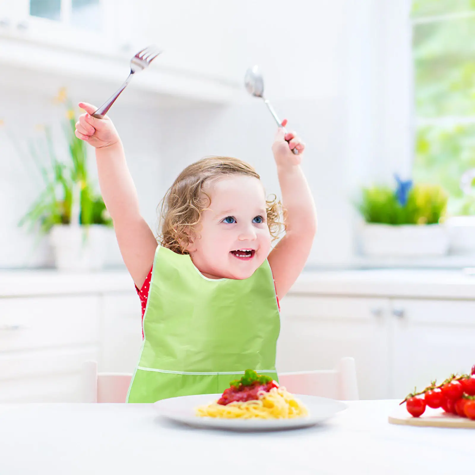 

1Pcs Drawing Bib Pure Color Nylon Waterproof Feeding Apron Kids Baby Protective Smock Rice Pocket Dirt Resistant Kindergarten