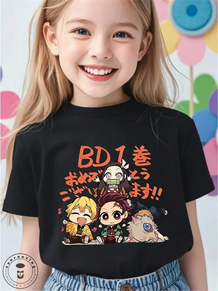 

New Kids Clothes Demon Slayer: Kimetsu No Yaiba Short Sleeve Summer Top Shirts Children's T-shirt MINISO Japanese Anime