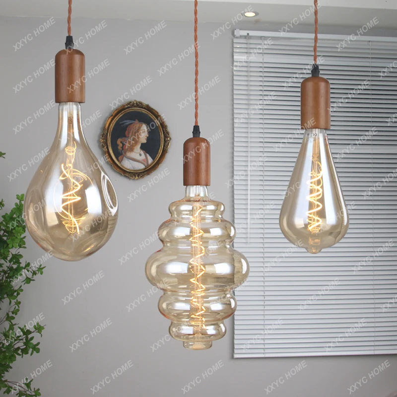 LED brown large bar light bulb light American tea room B & B Fu Art chandelier