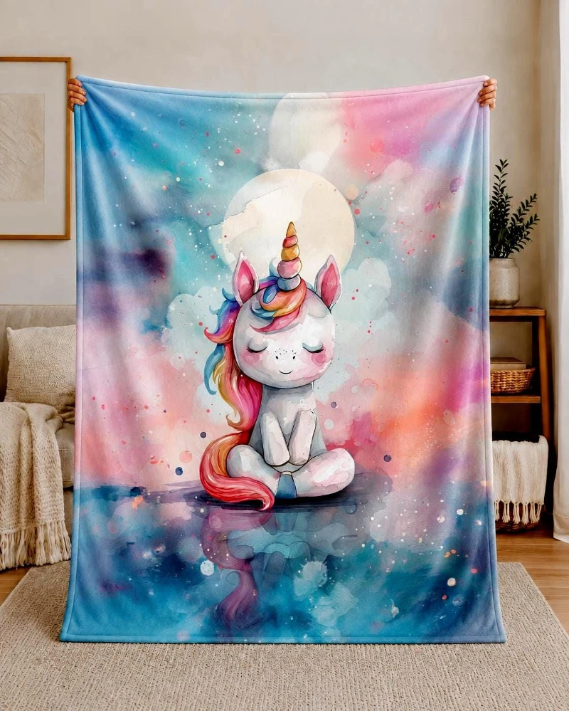 Starry Night Blanket Mystical Tree Of Life Cat Pattern Colorful Warm Fleece Throw