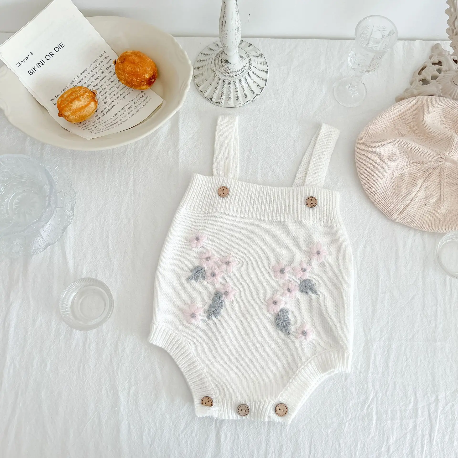 2psc Winter Newborn Infant Baby Girls Romper + Embroidery Flowers Coat Rompers Kids knitting Onepiece Fashion Baby Clothing