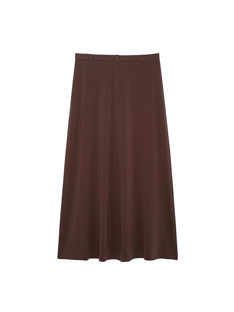 Willshela Women Fashion Brown Single Breasted Pleated A-Line Midi Skirt Vintage High Waist Female Chic Lady Skirts