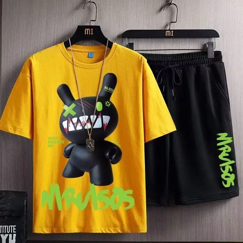 

Утолщенный костюм больших размеров, мужская новая летняя свободная спортивная одежда, шорты с пятью четвертью рукавами для полных пожилых людей, комплект из двух предметов