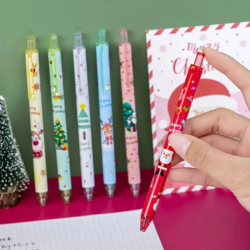 6 Stück/Set, Weihnachtsthemen, Gelstift mit Druckmechanismus, 0,5 mm, schwarze Tinte, kreatives Cartoon-Design, Geschenk für Schüler, Schreibwaren, Bürostift zum Unterschreiben.