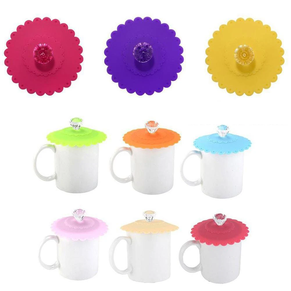 Silicone Drink Cover Compatible With Standard Glass Mugs Featuring Diamond Flower Design For Thermal And Dust Protection