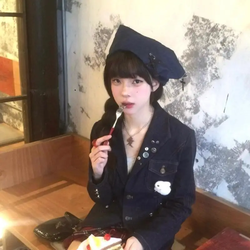 

39BB Subculture Girls with Headwear Painter Hat Show Small Face Painter Hat for Halloween