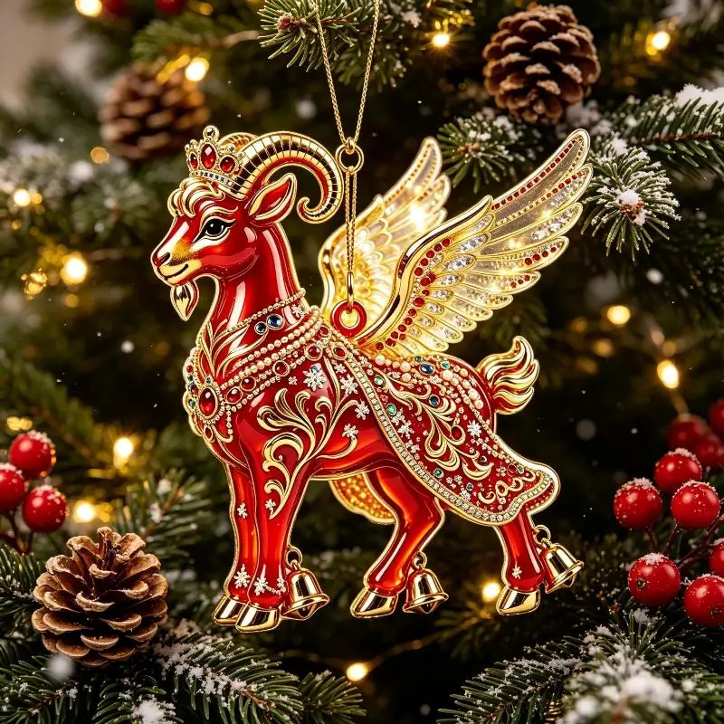 2D Acrylic Chinese Zodiac Goat Hanging Ornament Auspicious Red Gold Design For Spring Festival New Year Home Decor