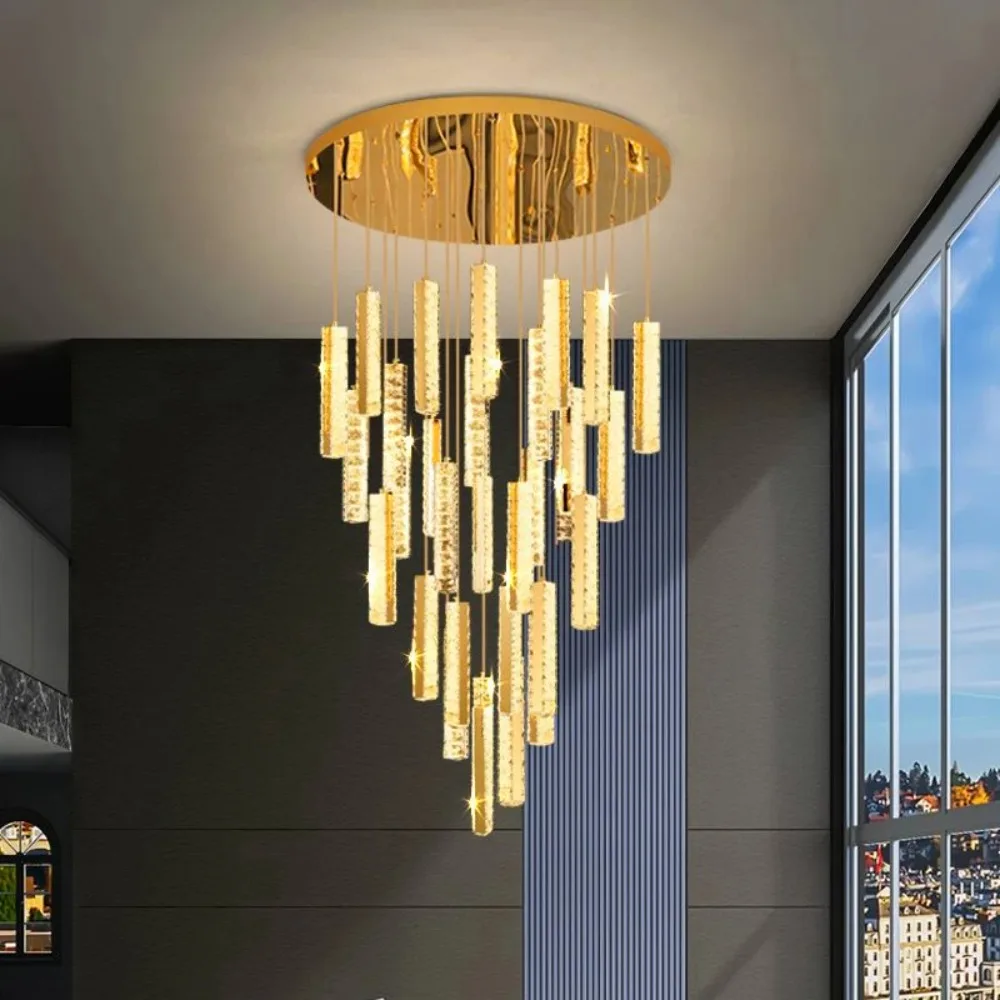 

Modern Crystal LED Chandelier for Living Room Nordic Duplex Spiral Staircase Hanging Lamps Luxury Long Cristal Home Indoor Light