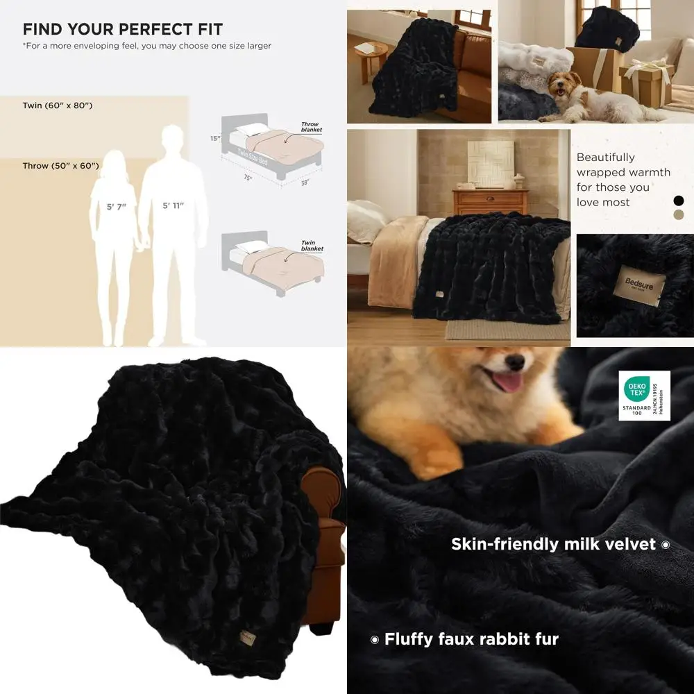 

Cozy Plush Faux Fur Throw Blanket, Soft Minky Fleece Bedding, Warm Winter Decor, Ideal Christmas Gift for Men & Women, 870GSM, B