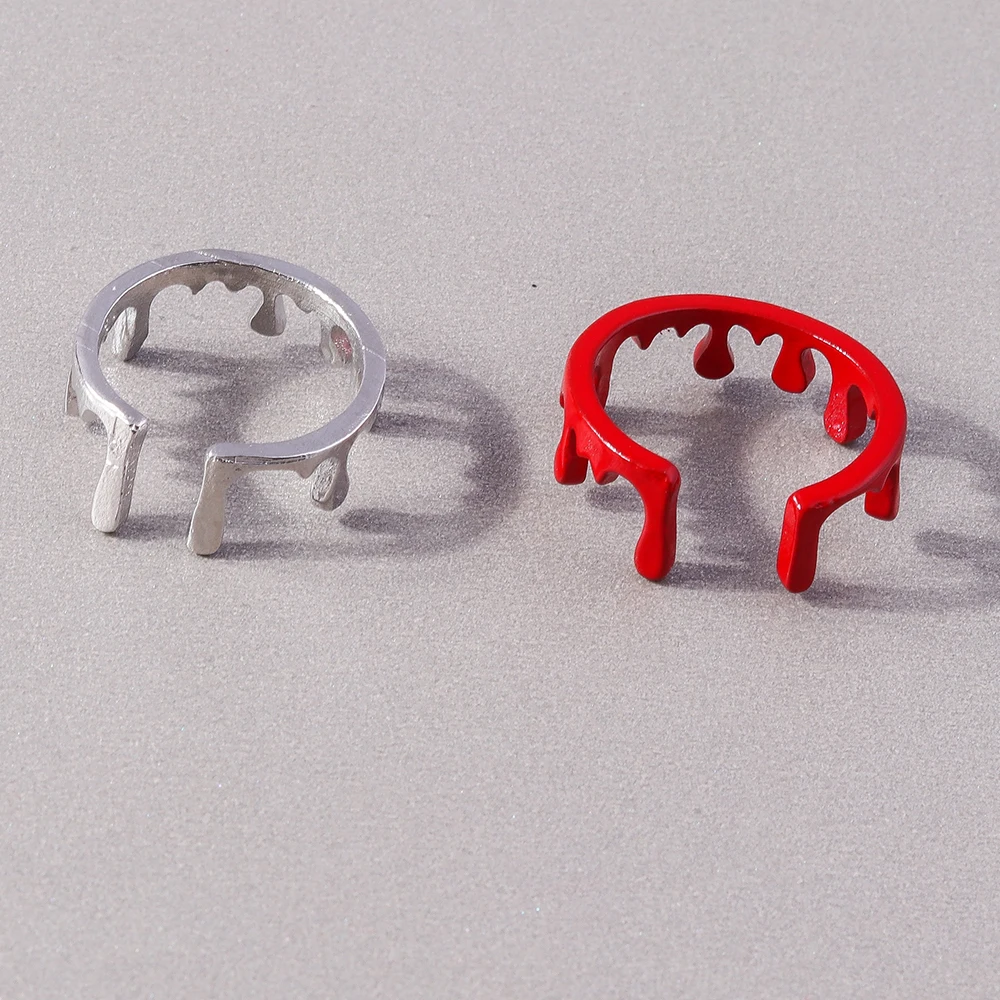 Aihua 2 teile/satz Neue Einfache Retro Flüssigkeit Metall Ring Sets Offene Einstellbare Finger Ring Scary Red Blutige Halloween Schmuck Geschenke – Detail 6