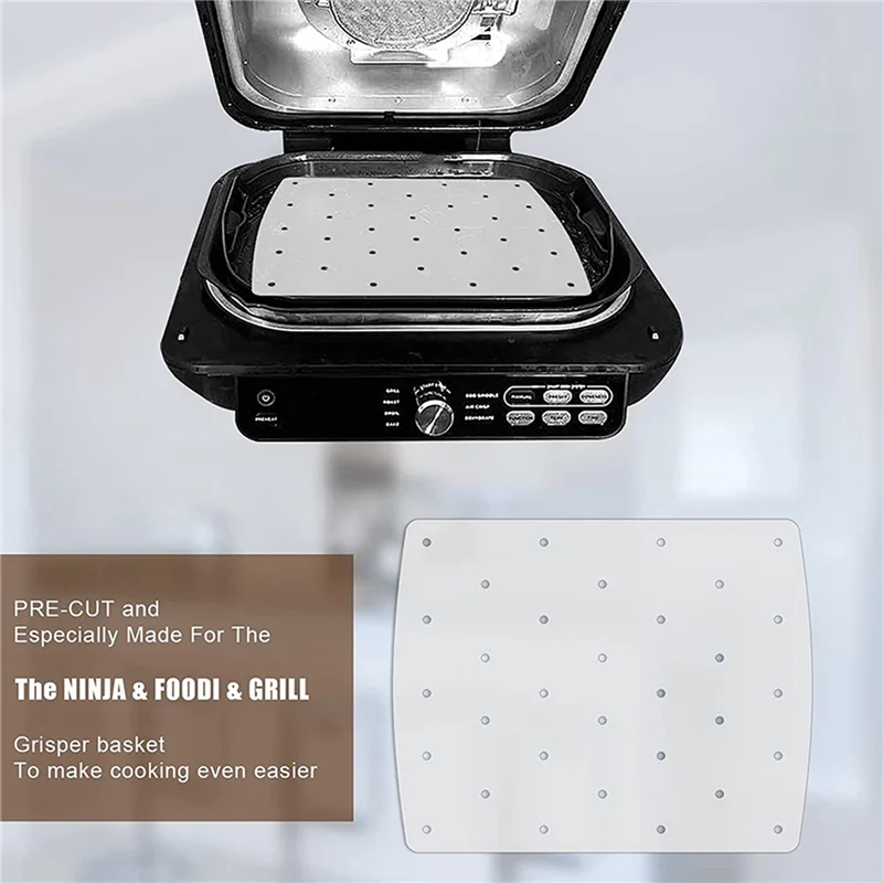 A94E-200 Pcs Air Fryer Parchment Liner,Perforated Square Air Fryer Liner For Ninja Foodi Grill 5 In 1 AG301 Dual Air Fryer