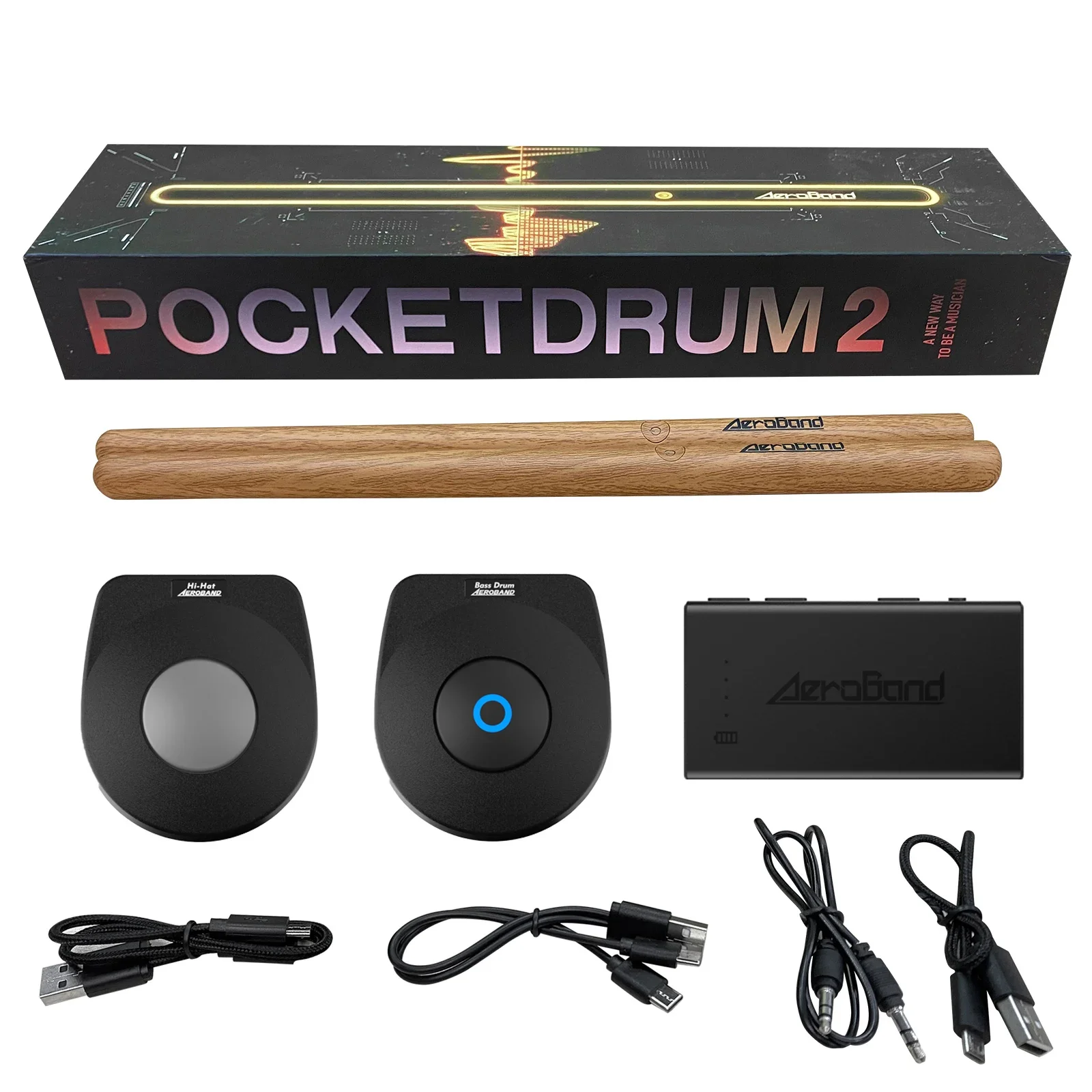 AeroBand PocketDrum 2 Plus Electric Air Drum Set Air Drum Sticks with Drumsticks, Pedals, Bluetooth and 8 Sounds