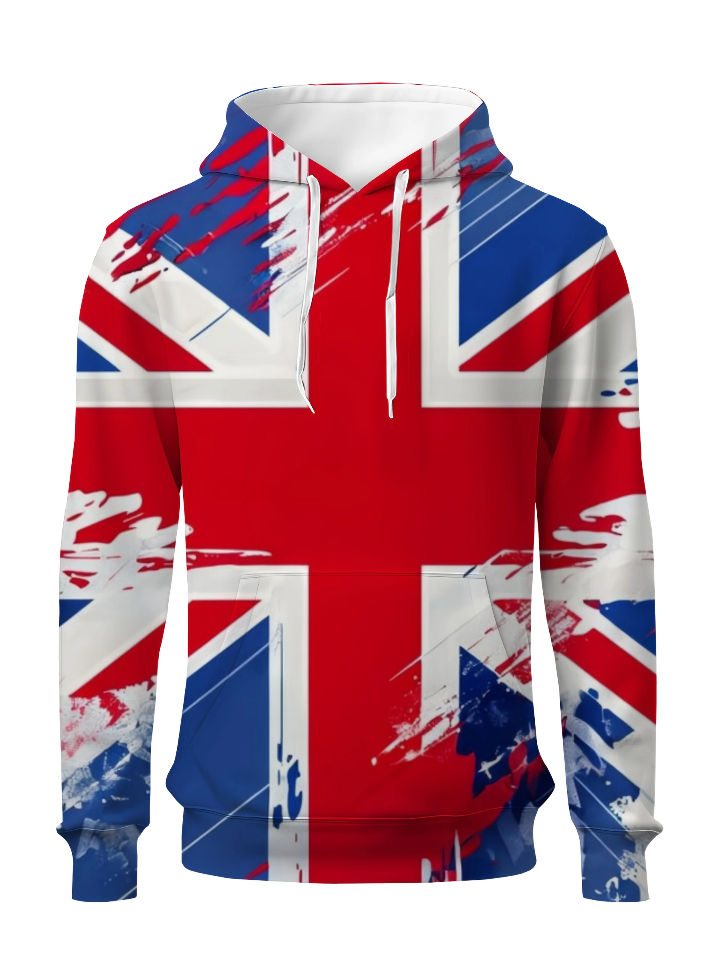 New Men's Hoodie for Spring/Autumn, British Union Jack Print Hooded Sweatshirt, Casual Sporty Style Loose Top