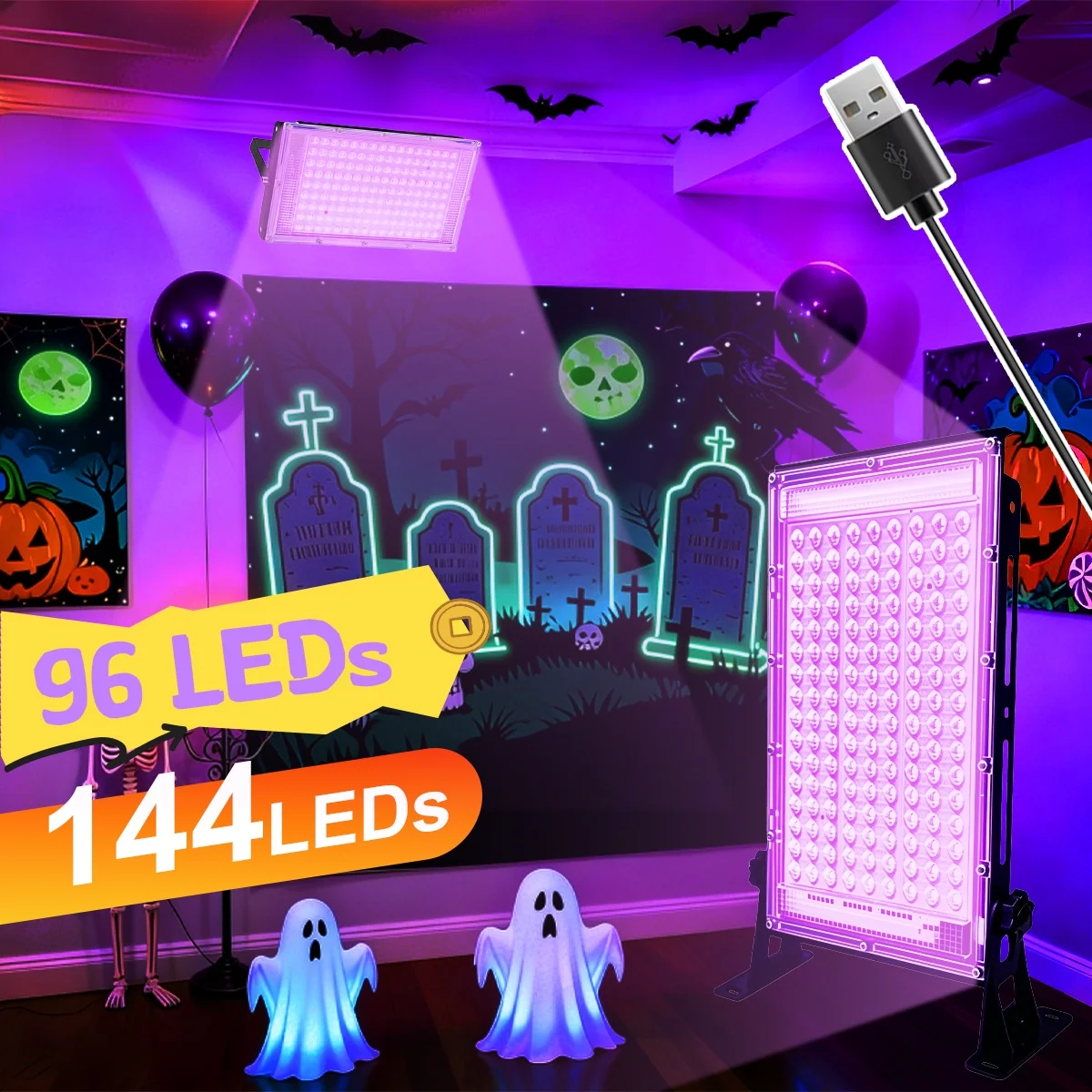 395nm LED UV Flood Light Black Light LED Stage Black Light UV Fluorescent Party Stage Two Installation Methods Backlight