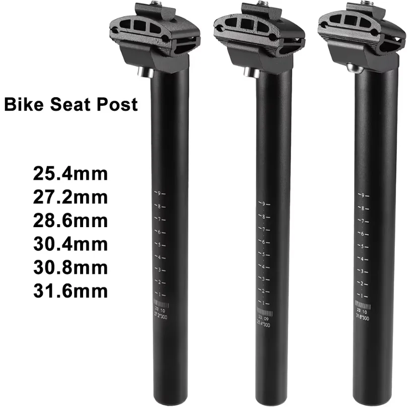 300mm Bike Seat Post 25.4/27.2/28.6/30.4/30.8/31.6mm Aluminum Alloy SeatPost Suitable for Bicycle Mountain Bike Road Bike MTB