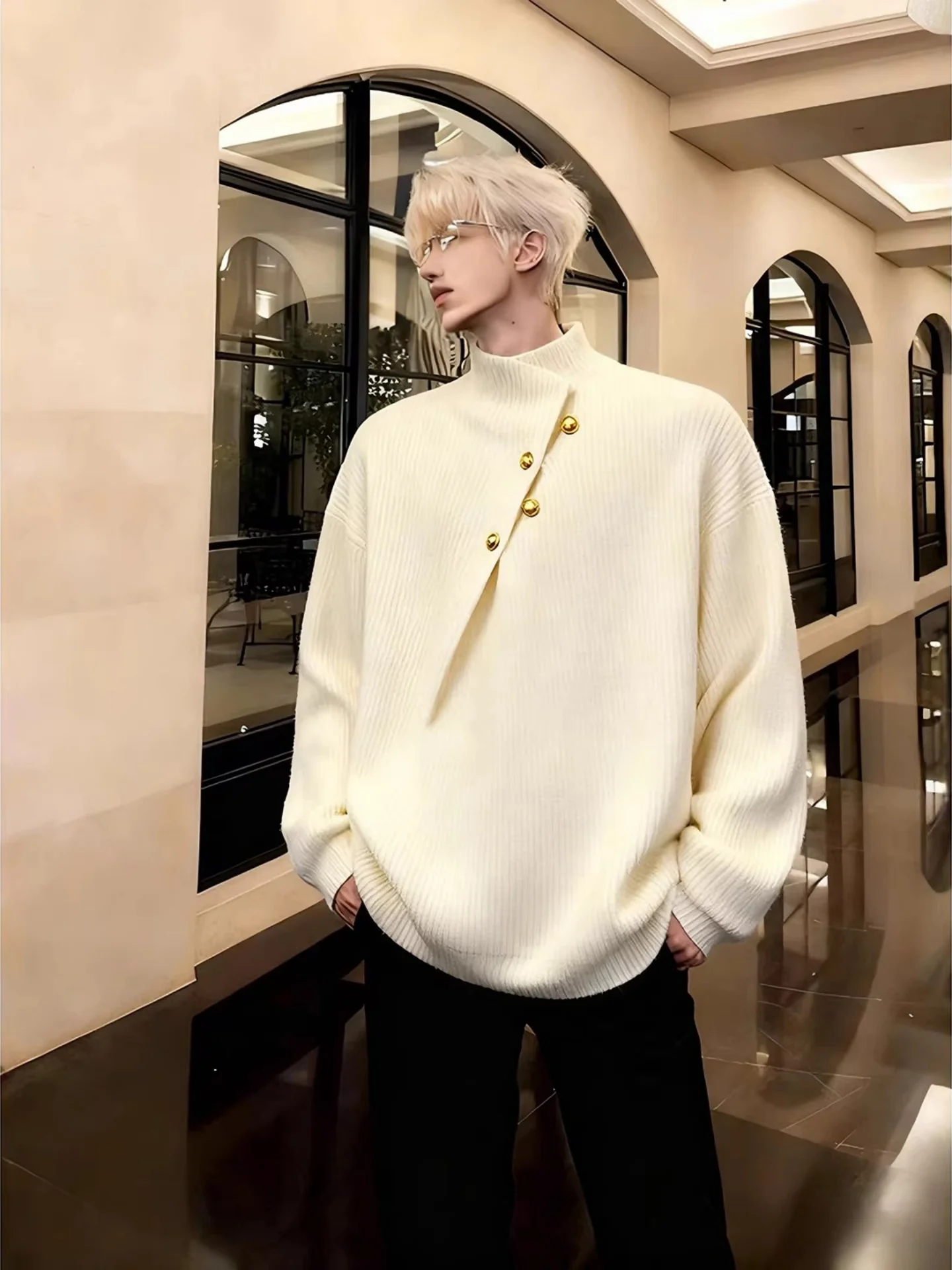 

Men's High Collar Asymmetric Knitwear Winter Warm Casual Sle Versatile Base Layer irt Comfortable Soft Material Long Sve