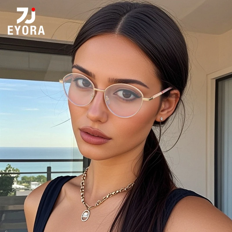 

EYORA Fashion Currents Metal Round Reading Glasses Anti Blue Light Myopia and Hyperopia Photochromic Prescription Eyewear Lens