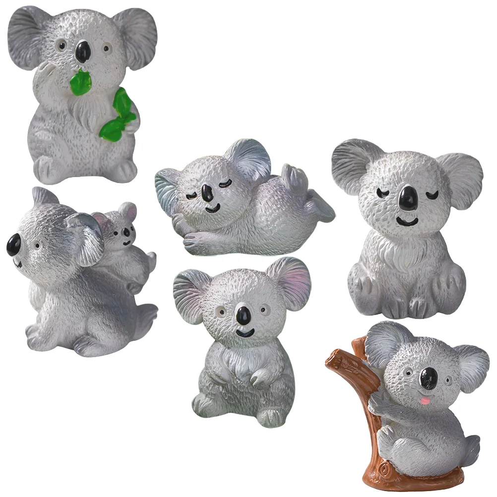 

6 Pcs Miniatures Koala Statues Animal Adornment Garden Tiny Resin Crafts Sculpture Figurines Desktop Ornament Decor