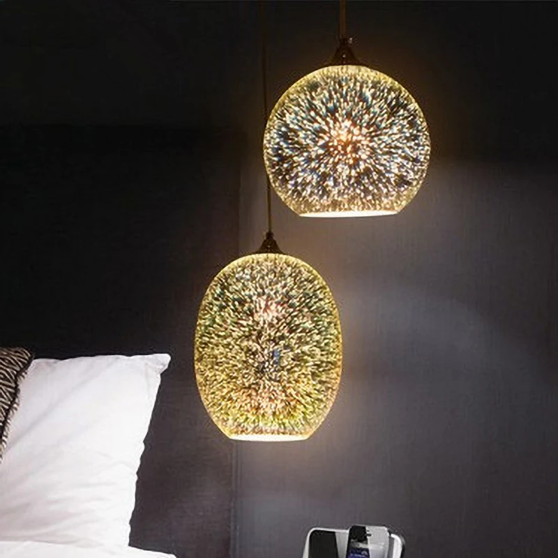 Fireworks Pendant Lights 3D Colorful Starry Sky Glass Shade Chandelier for Kitchen Restaurant Living Room E27 LED Hanging Lamp