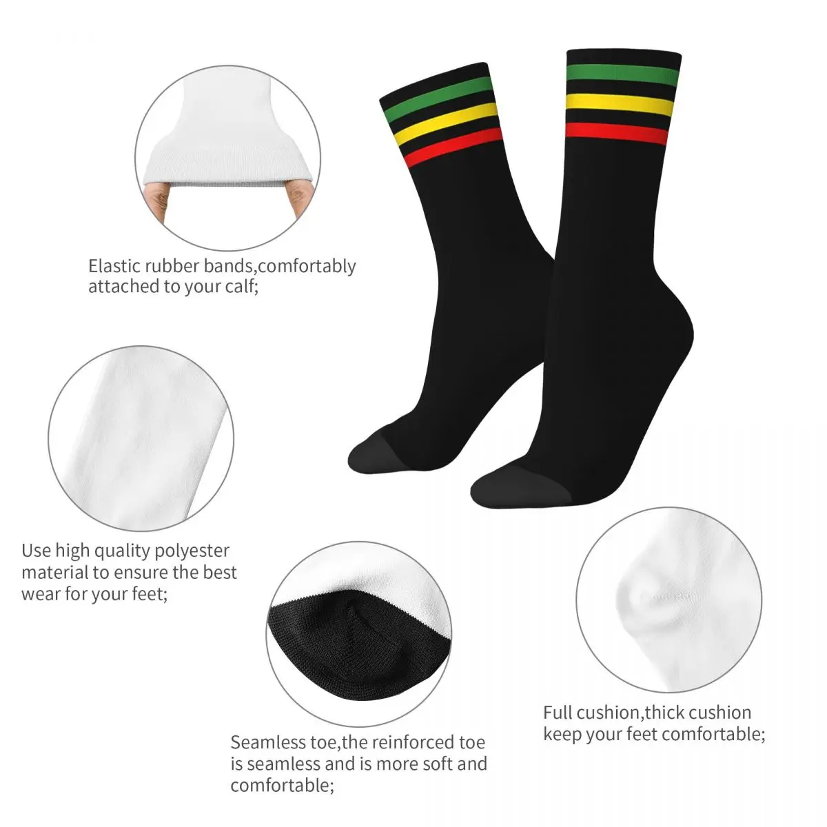 Sock for Men Jamaica Stripes Rastafarian Legends Harajuku Rastafari Rasta Breathable Pattern Printed Crew Sock Novelty Gift