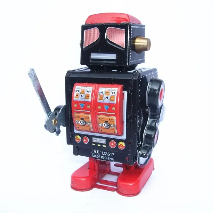 

[Funny] Classic collection Retro Clockwork Wind up Metal Walking Tin Toy Warrior robot Mechanical kids christmas gift