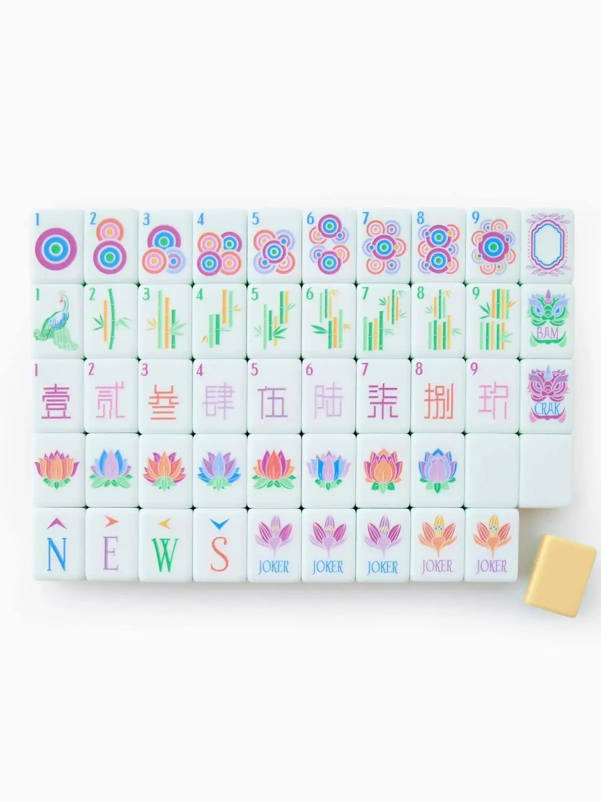 Four-layer embossed mahjong tiles with cherry yellow outer UV printing for a luxurious visual effect,