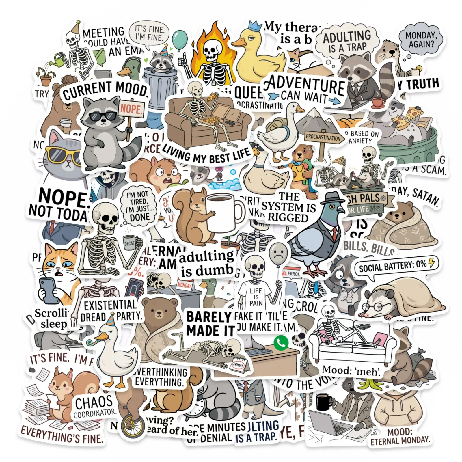 

10/30/56PCS Cartoon Snarky MEME Stickers Animal-Themed Text Funny DIY Kids Toys Guitar Luggage Suitcase Decal Graffiti Sticker