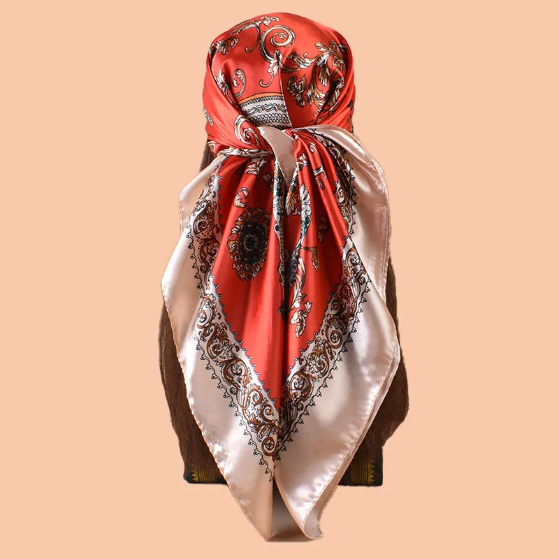 1PC frauen Sommer Strand Zubehör Mode Satin Quadrat Schal 90*90 zoll Multi-verwenden Kopftuch Party Verwenden vielseitig Haar Handtuch