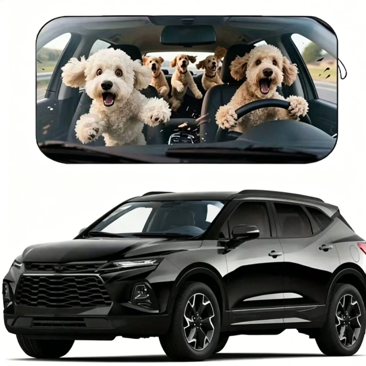 Funny Dog Driving Sun Visor Foldable Universal Car Windshield Sun Shade UV Protection Heat Insulation Foldable Cover