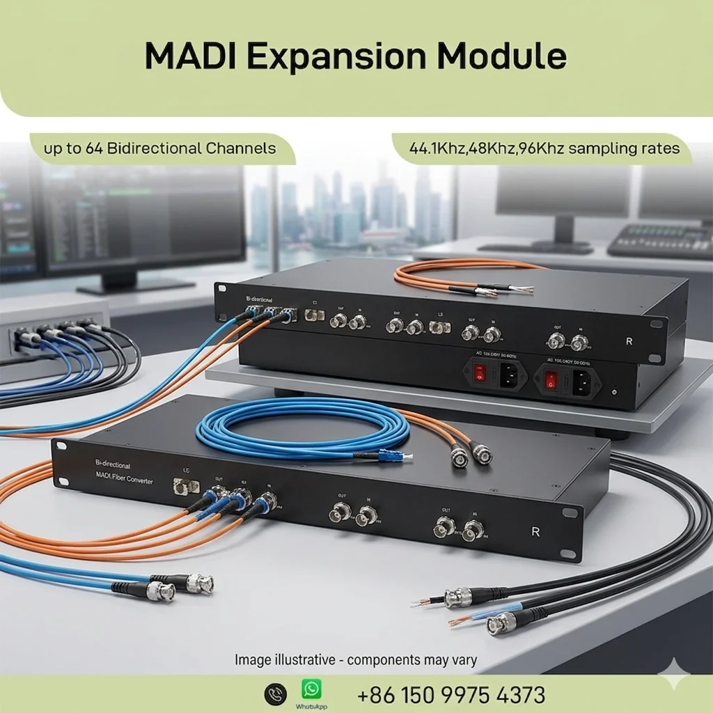 

MADI Fiber Converter to BNC Coaxial 4-Port SFP LC 64CH Bidirectional Audio Extender Studio Use