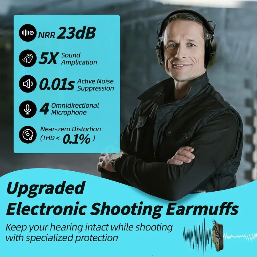 Electronic Shooting Ear Protection with 5X Sound Amplification amp NRR 23dB for Huntng Gun Range
