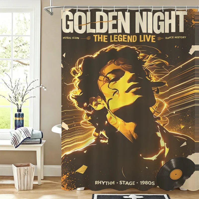Pop Icon Michael Jackson Shower Curtain Retro King Of Pop Stage Print Bath Curtain With Hooks Waterproof Legend Bathroom Decor