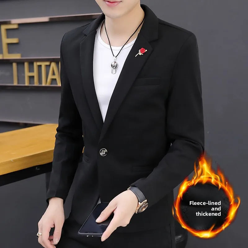 厚手のフリース秋冬メンズカジュアルスタイル韓国版長袖スーツジャケット若い男性のファッションアウター