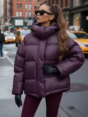 Women Solid Hooded Cotton Jackets Lady Fashion Long Sleeve Winter Loose Warm Thick Coats 2025 New Commute Street Outerwear