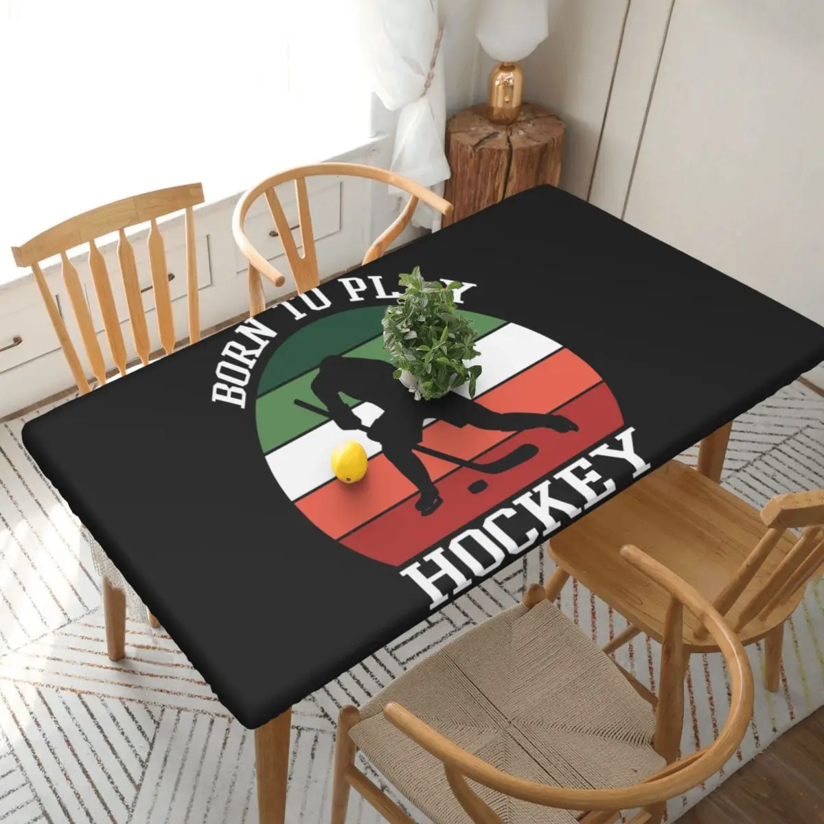 Born To Play Hockey Custom Rectangular Tablecloth Oilproof Table Cover for Dining Events Table Cloth