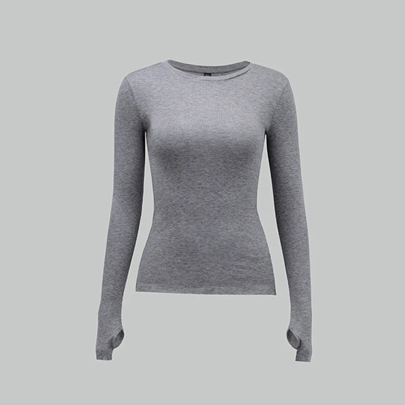 Womens Daily Casual Top Clothes Long Sleeve T-Shirt Solid-Color Crew Neck Blouse Stay-On Scratch Homewear Seamless Fitted Top