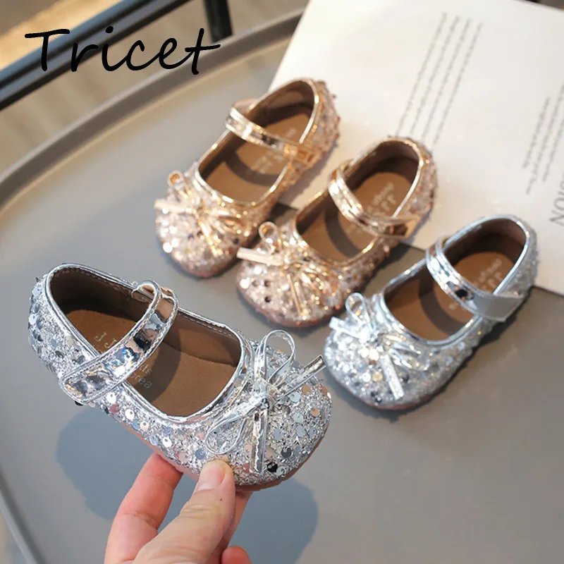 

Bling Bow Kids Flats Shoes PU Leather Shallow Baby Girls Princess Shoes Hook Loop Soft Sole Toddler Children Party Shoes