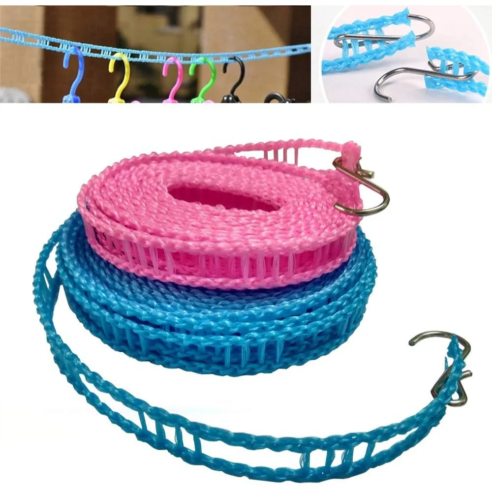 2 Pack Nylon Clothesline Windproof Drying Rope for Travel Camping Indoor Outdoor with Hooks