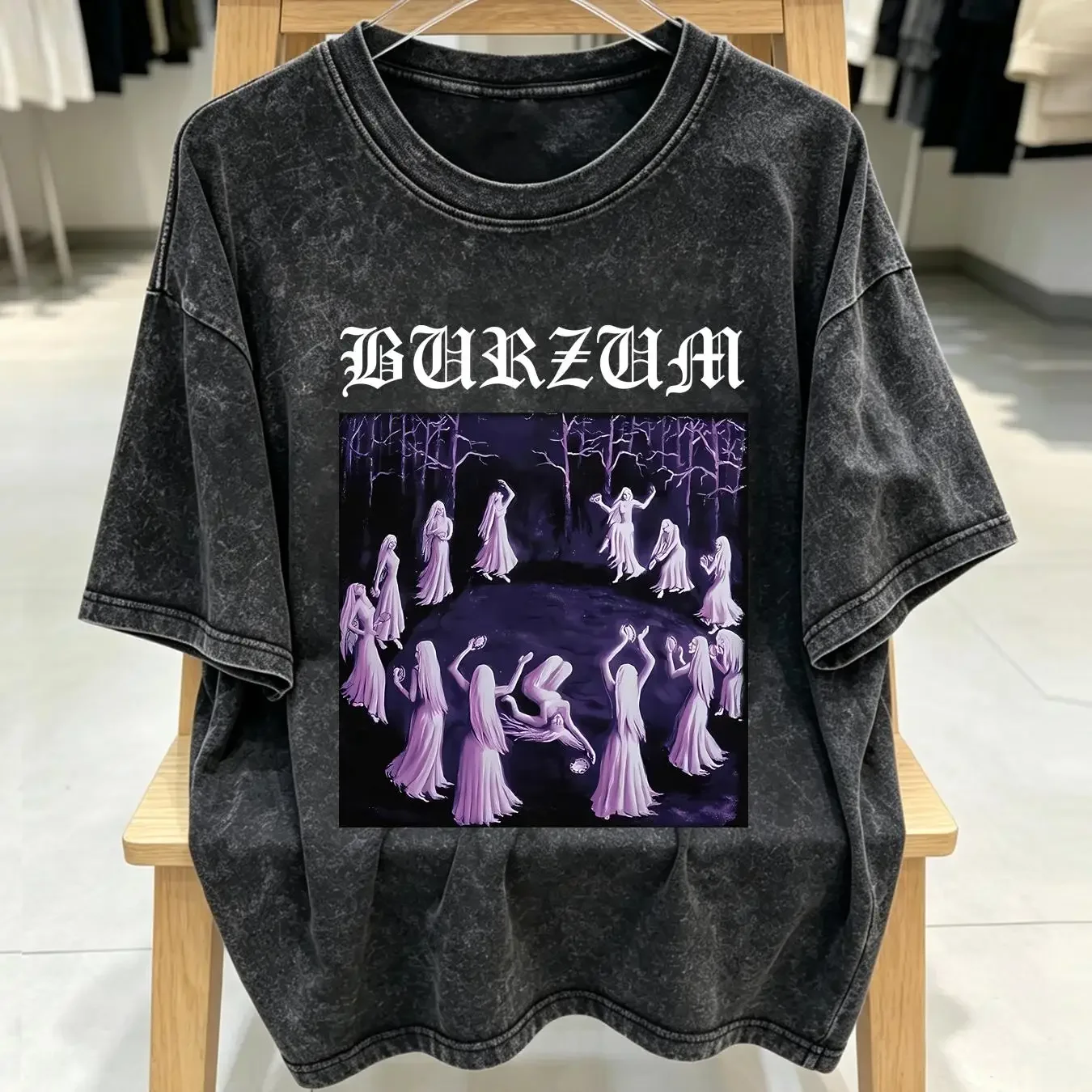 washed T Shirt burzum witches dancing vintage Washed Stretched Unisex fashion designer clothes Soft graphic Breathable Casual