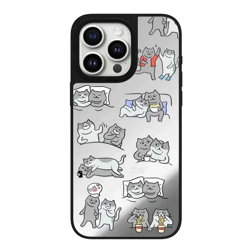 

Companion Cat Cartoon Mirror Magnetic Phone Case Cover for IPhone 12 13 14 15 16 17 Pro Max Case