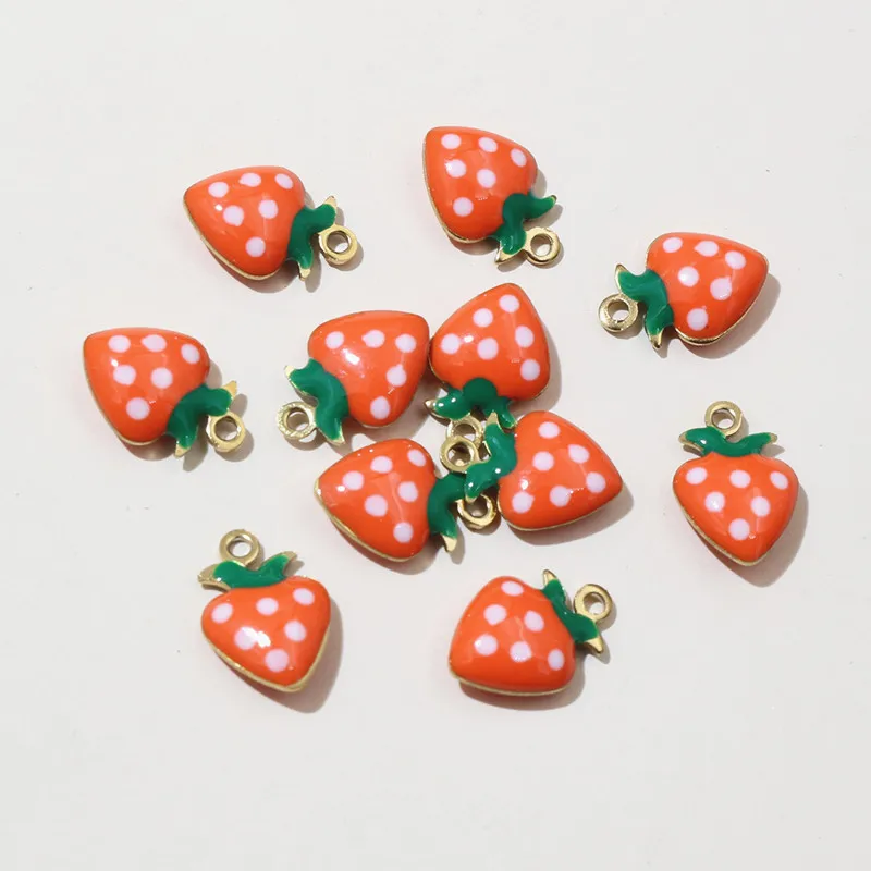 20pcs Enamel Cherry Apple Strawberry Fruit Charms Pendant 11x8mm Stainless Steel DIY Jewelry Making Accessories Supplies view 6