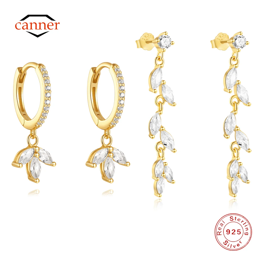 CANNER 925 Sterling Silver Horse Eye Zircon Long Chain Drop Earrings Dla kobiet Ins Flower Eight Pointed Star Earrings Gift