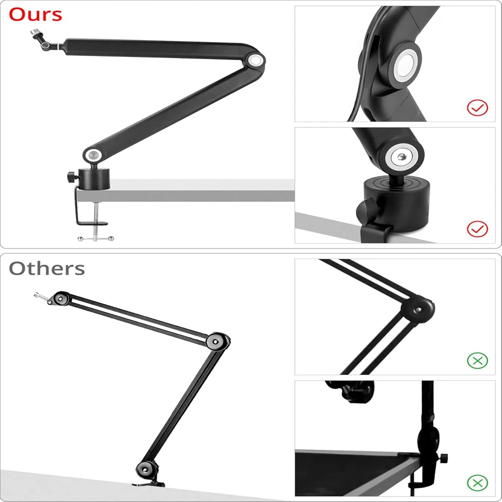 Boom Arm, 360° Rotatable Microphone Stand with Desk Mount, Foldable Desk Mic Arm with 3/8\'\' 5/8\'\' Screw Adapter, Microphone Arm