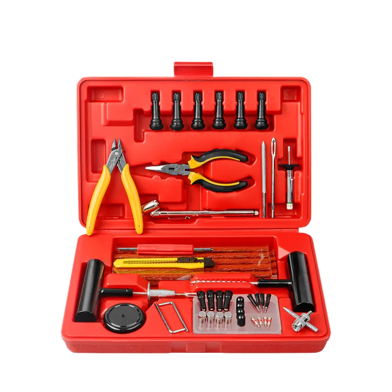 Car Tire Repair Tool Kit Studding Set Auto Bike Puncture Plug Garage Needle Nose Pliers Vacuum Film Nail Screws W/ Storage Case