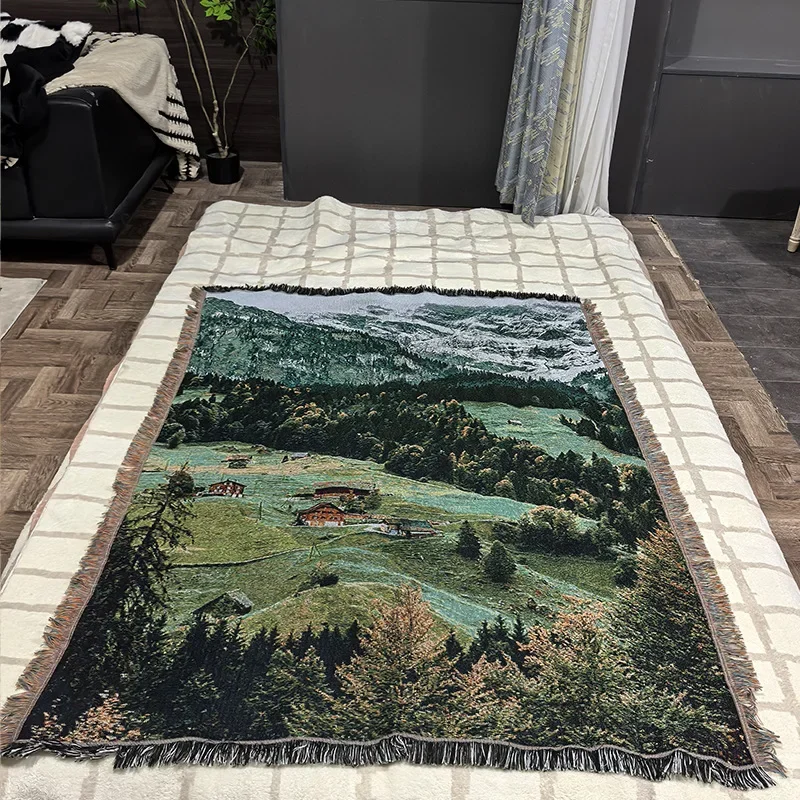 Snow Mountain Forest Cotton Thread Woven Tapestry Bedroom Decorative Hanging Cloth Cabinet Cover Towel Atmosphere Arrangement