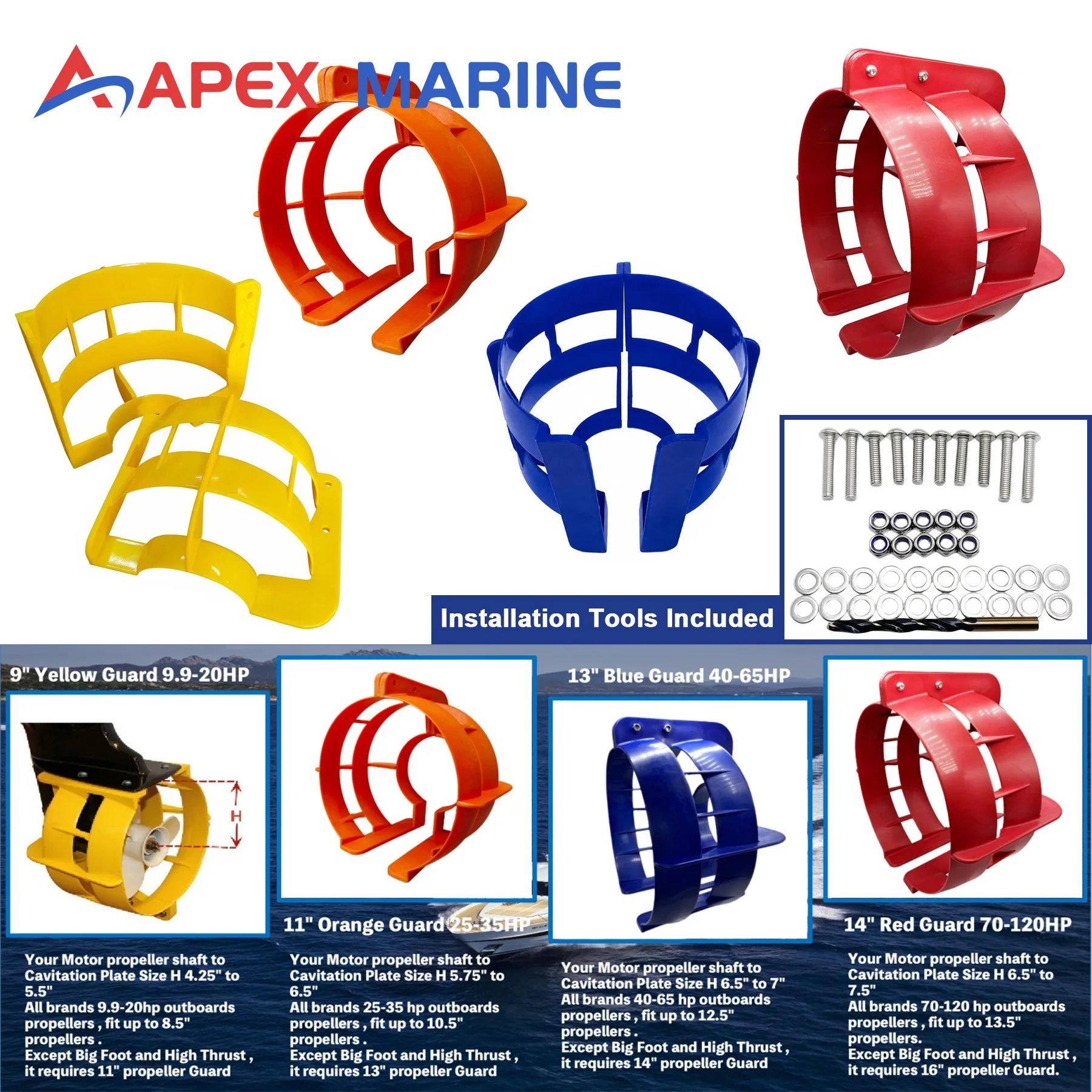 

Outboard Propeller Safety Guard Propeller Protector for Most 9.9-120 HP Engine Shallow Water Fishing Boats Size 9 11 13 14 Inch